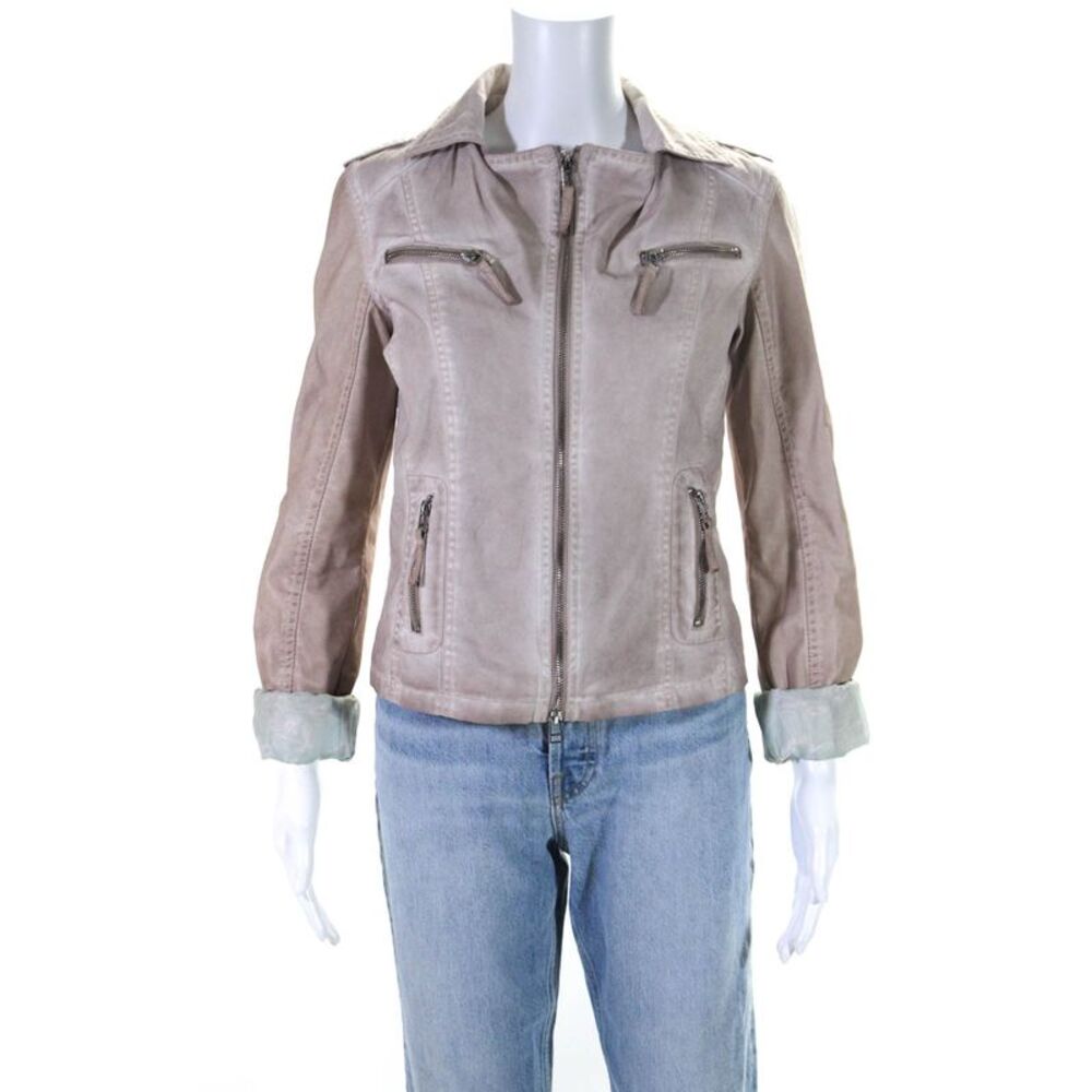 Rino & Pelle Women's Faux Leather Long Sleeve Full Zip Biker Jacket Pink Size 36